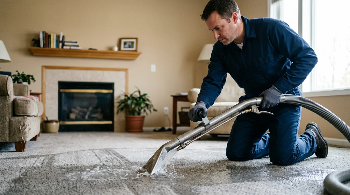 Water damage restoration technician working near Fontana, CA